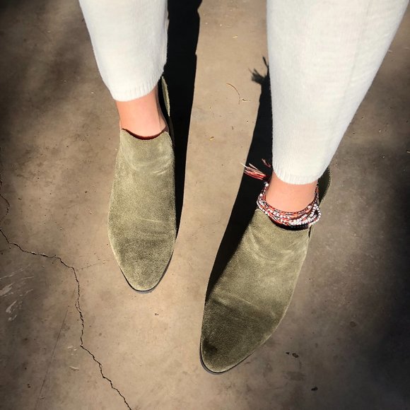 SOLD*Olive Suede Low Cut Chelsea Western Boots